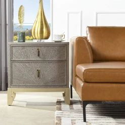 Vegas 23.5" 2-Drawer Storage End Table, Weathered Oak Veneer by Jennifer Taylor -Jennifer Taylor Home Store grey jennifer taylor nightstands ctg87160 31 1000