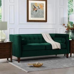 Jack 71" Modern Tuxedo Tufted Loveseat, Evergreen Velvet by Jennifer Taylor