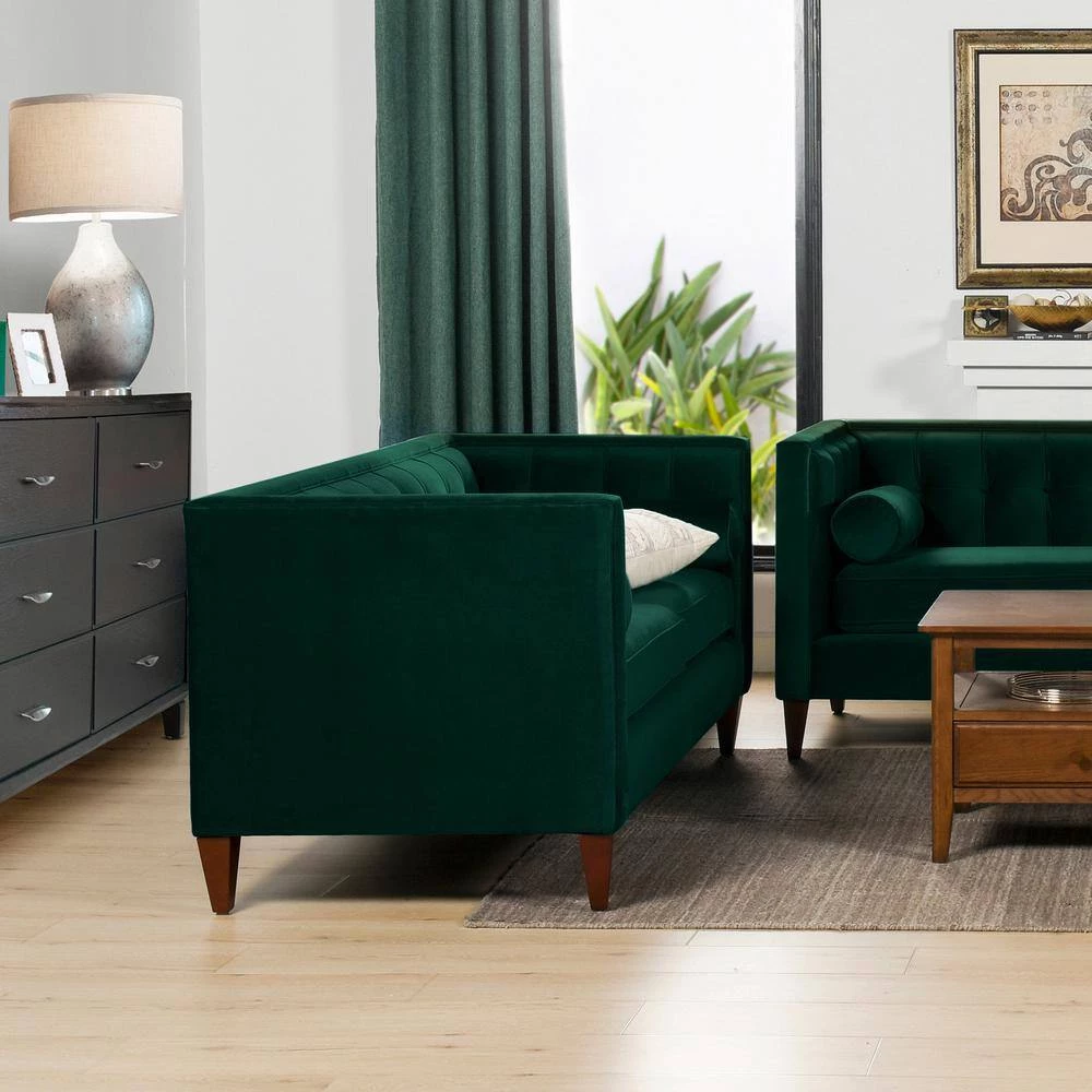Jack 71" Modern Tuxedo Tufted Loveseat, Evergreen Velvet by Jennifer Taylor 6 Jack 71" Modern Tuxedo Tufted Loveseat, Evergreen Velvet by Jennifer Taylor - Image 6