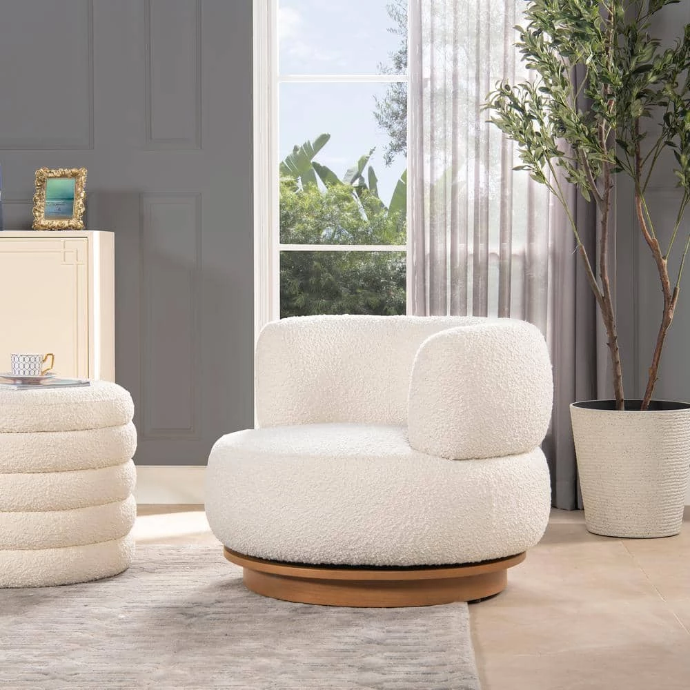 Fuji 360 Swivel Ivory White Boucle Low Barrel Back Accent Chair by Jennifer Taylor 8 Fuji 360 Swivel Ivory White Boucle Low Barrel Back Accent Chair by Jennifer Taylor - Image 8