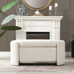 Fuji Ivory White Boucle Upholstered Oval Storage Bench 43.5 in. x 22 in. x 19 in. by Jennifer Taylor -Jennifer Taylor Home Store ivory white boucle jennifer taylor bedroom benches 85740 mbw 31 1000