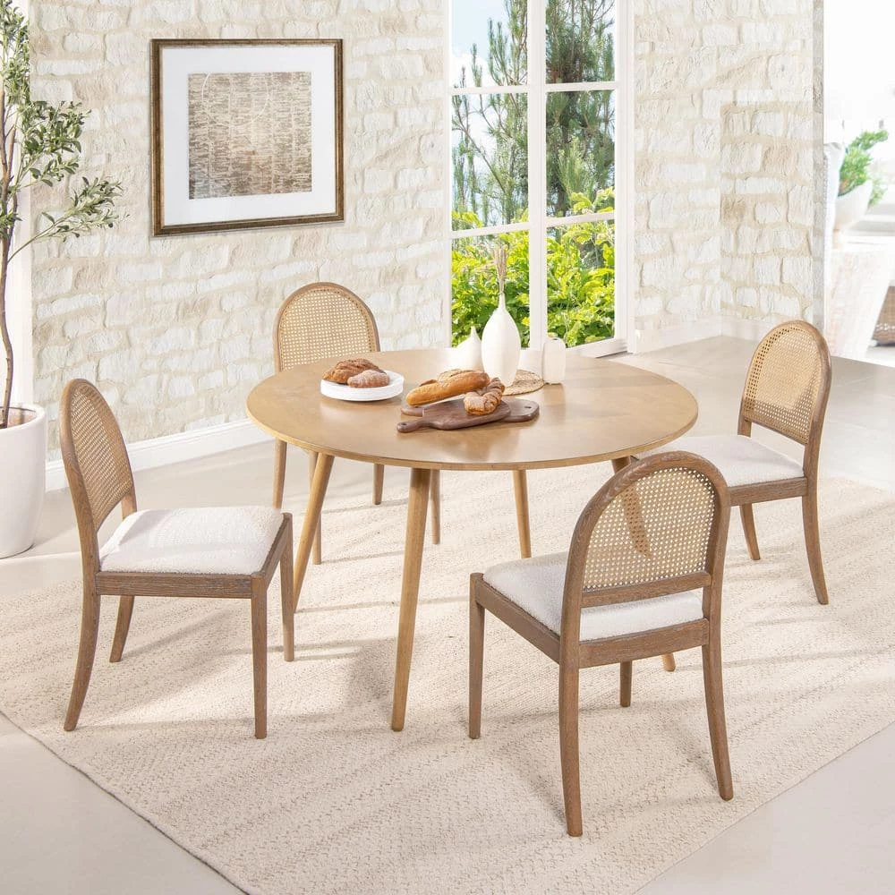 Panama 18.5 in. Ivory White Boucle Curved Cane Rattan Accent Dining Chair (Set of 2) by Jennifer Taylor 3 Panama 18.5 in. Ivory White Boucle Curved Cane Rattan Accent Dining Chair (Set of 2) by Jennifer Taylor - Image 3