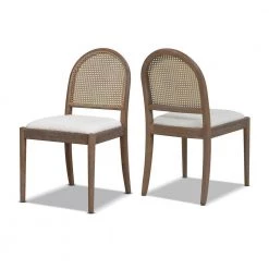 Panama 18.5 in. Ivory White Boucle Curved Cane Rattan Accent Dining Chair (Set of 2) by Jennifer Taylor