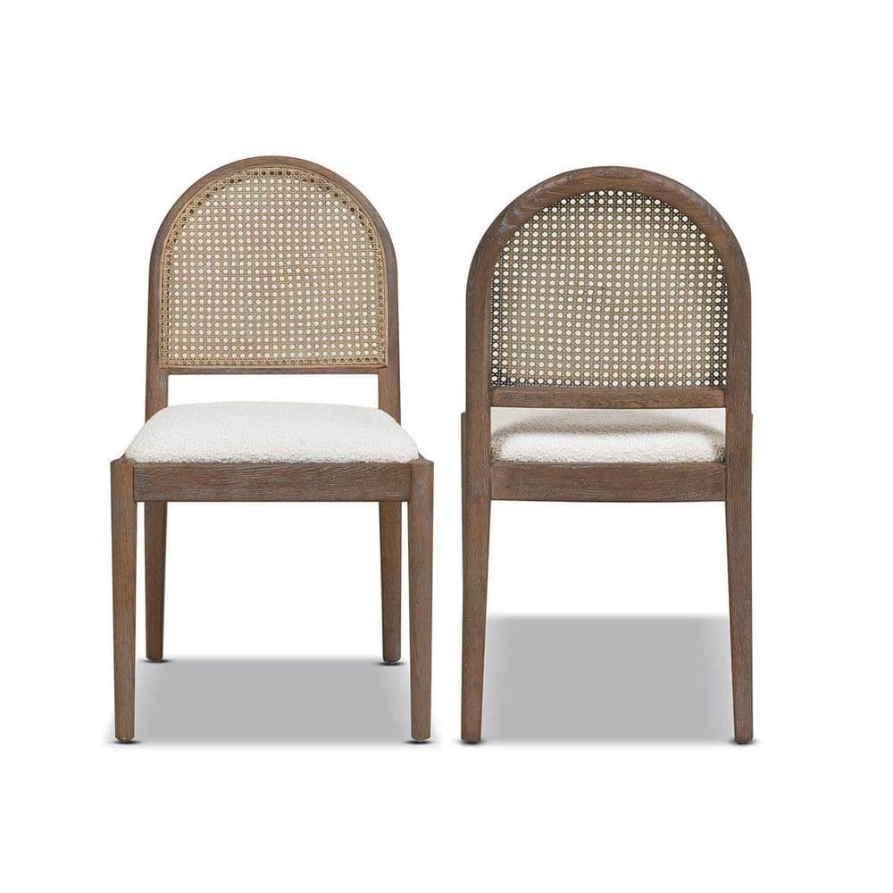 Panama 18.5 in. Ivory White Boucle Curved Cane Rattan Accent Dining Chair (Set of 2) by Jennifer Taylor 2 Panama 18.5 in. Ivory White Boucle Curved Cane Rattan Accent Dining Chair (Set of 2) by Jennifer Taylor - Image 2