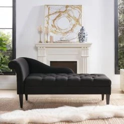 Harrison Jet Black Tufted Roll Arm Chaise Lounge by Jennifer Taylor -Jennifer Taylor Home Store jet black jennifer taylor chaise lounges 62020 978 1d 1000