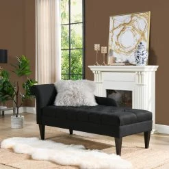 Harrison Jet Black Tufted Roll Arm Chaise Lounge by Jennifer Taylor -Jennifer Taylor Home Store jet black jennifer taylor chaise lounges 62020 978 31 1000