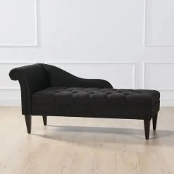 Harrison Jet Black Tufted Roll Arm Chaise Lounge by Jennifer Taylor