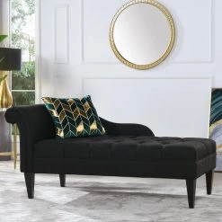Harrison Jet Black Tufted Roll Arm Chaise Lounge by Jennifer Taylor -Jennifer Taylor Home Store jet black jennifer taylor chaise lounges 62020 978 66 1000