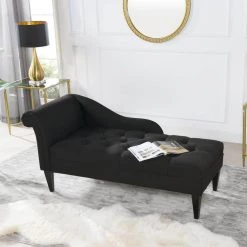 Harrison Jet Black Tufted Roll Arm Chaise Lounge by Jennifer Taylor -Jennifer Taylor Home Store jet black jennifer taylor chaise lounges 62020 978 a0 1000
