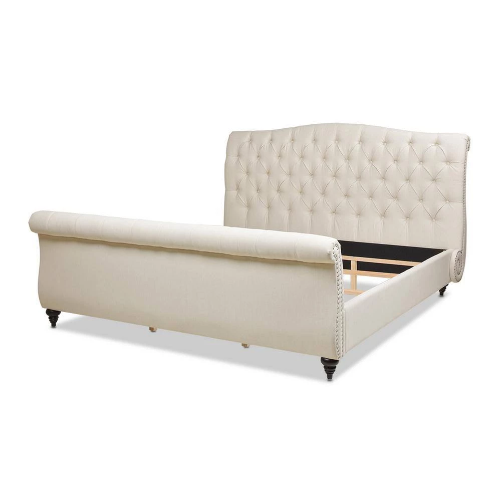 Nautlius King Bed Frame with Headboard and Footboard, Light Beige Linen by Jennifer Taylor 5 Nautlius King Bed Frame with Headboard and Footboard, Light Beige Linen by Jennifer Taylor - Image 5