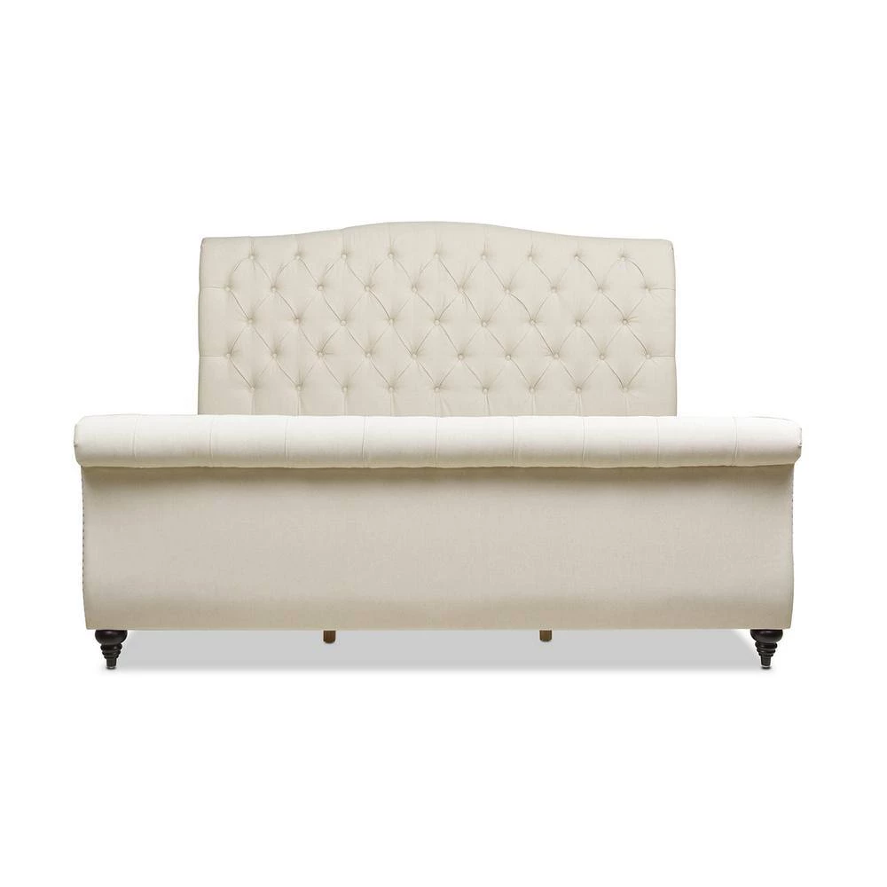 Nautlius King Bed Frame with Headboard and Footboard, Light Beige Linen by Jennifer Taylor 4 Nautlius King Bed Frame with Headboard and Footboard, Light Beige Linen by Jennifer Taylor - Image 4
