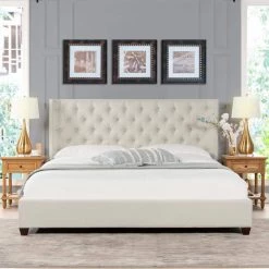 Manhattan Shelter King Platform Bed Frame, Light Beige Linen by Jennifer Taylor 21 Manhattan Shelter King Platform Bed Frame, Light Beige Linen by Jennifer Taylor -Jennifer Taylor Home Store light beige jennifer taylor platform beds 52152 4 mlb 1 31 1000