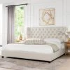 Manhattan Shelter King Platform Bed Frame, Light Beige Linen by Jennifer Taylor