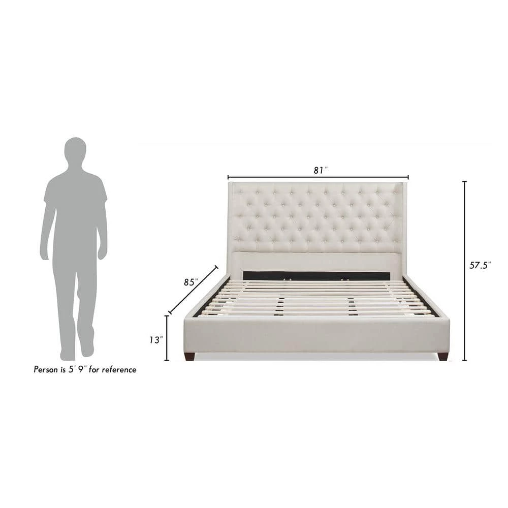 Manhattan Shelter King Platform Bed Frame, Light Beige Linen by Jennifer Taylor 7 Manhattan Shelter King Platform Bed Frame, Light Beige Linen by Jennifer Taylor - Image 7