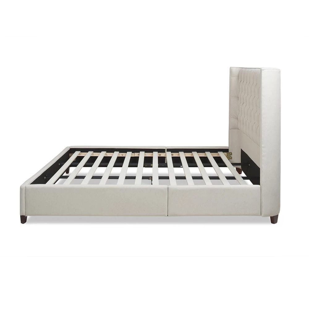 Manhattan Shelter King Platform Bed Frame, Light Beige Linen by Jennifer Taylor 4 Manhattan Shelter King Platform Bed Frame, Light Beige Linen by Jennifer Taylor - Image 4