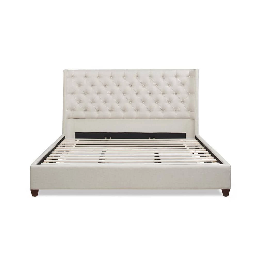Manhattan Shelter King Platform Bed Frame, Light Beige Linen by Jennifer Taylor 2 Manhattan Shelter King Platform Bed Frame, Light Beige Linen by Jennifer Taylor - Image 2
