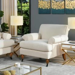 Alana 38 in. Light Beige Linen Lawson Accent Arm Chair by Jennifer Taylor -Jennifer Taylor Home Store light beige linen jennifer taylor accent chairs 63360 1 mlb 31 1000