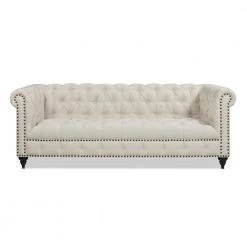 Alto 88 in. Light Beige Linen 3-Seat Tufted Chesterfield Sofa by Jennifer Taylor