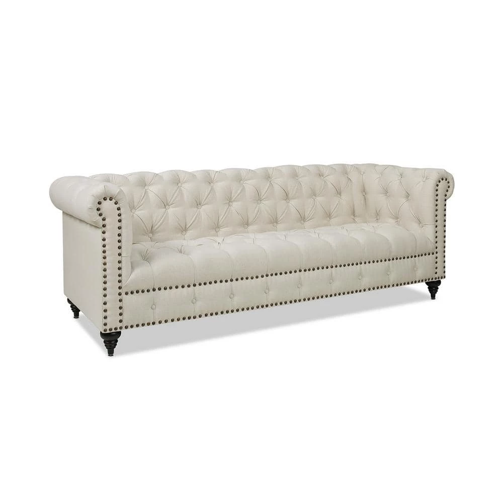 Alto 88 in. Light Beige Linen 3-Seat Tufted Chesterfield Sofa by Jennifer Taylor 3 Alto 88 in. Light Beige Linen 3-Seat Tufted Chesterfield Sofa by Jennifer Taylor - Image 3