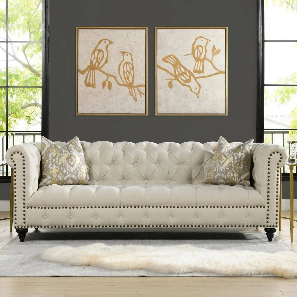 Alto 88 in. Light Beige Linen 3-Seat Tufted Chesterfield Sofa by Jennifer Taylor 2 Alto 88 in. Light Beige Linen 3-Seat Tufted Chesterfield Sofa by Jennifer Taylor - Image 2