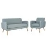Kingston Mid Century Modern Sofa and Arm Chair Set in Light Blue Textured Linen by Handy Living