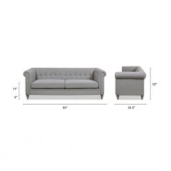 Shiloh 84 in. Wide Rolled Arm Polyester Farmhouse Chesterfield Straight Sofa in Light Gray by Jennifer Taylor -Jennifer Taylor Home Store light grey jennifer taylor sofas couches 64021 3 962 c3 1000