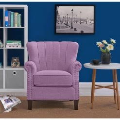 Jeanne Lilac Purple Textured Linen-Like Fabric Arm Chair by Handy Living -Jennifer Taylor Home Store lilac purple textured linen like handy living accent chairs a185450 4f 1000