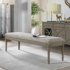 Dauphin 60 in. L x 18.5 in. H Lustrous Silver Gray Brushstroke Velvet Upholstered Solid Birch Wood Bench by Jennifer Taylor