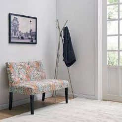 Courteney 40.5 in. Mango Orange Multi-Paisley Fabric 2-Seat Armless Settee by Handy Living -Jennifer Taylor Home Store mango orange multi paisley handy living loveseats a197502 31 1000