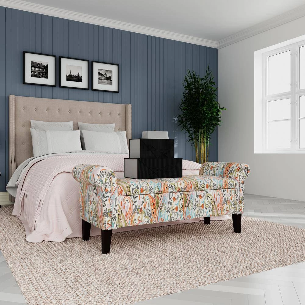 Mango Orange Multi Paisley Rolled Arm Bench Storage Ottoman by Handy Living 13 Mango Orange Multi Paisley Rolled Arm Bench Storage Ottoman by Handy Living - Image 13