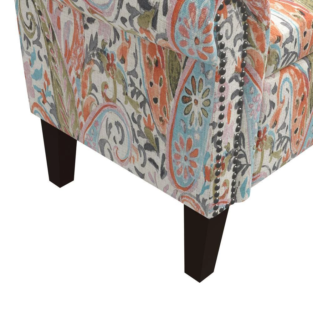 Mango Orange Multi Paisley Rolled Arm Bench Storage Ottoman by Handy Living 10 Mango Orange Multi Paisley Rolled Arm Bench Storage Ottoman by Handy Living - Image 10