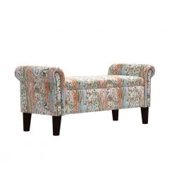 Mango Orange Multi Paisley Rolled Arm Bench Storage Ottoman by Handy Living