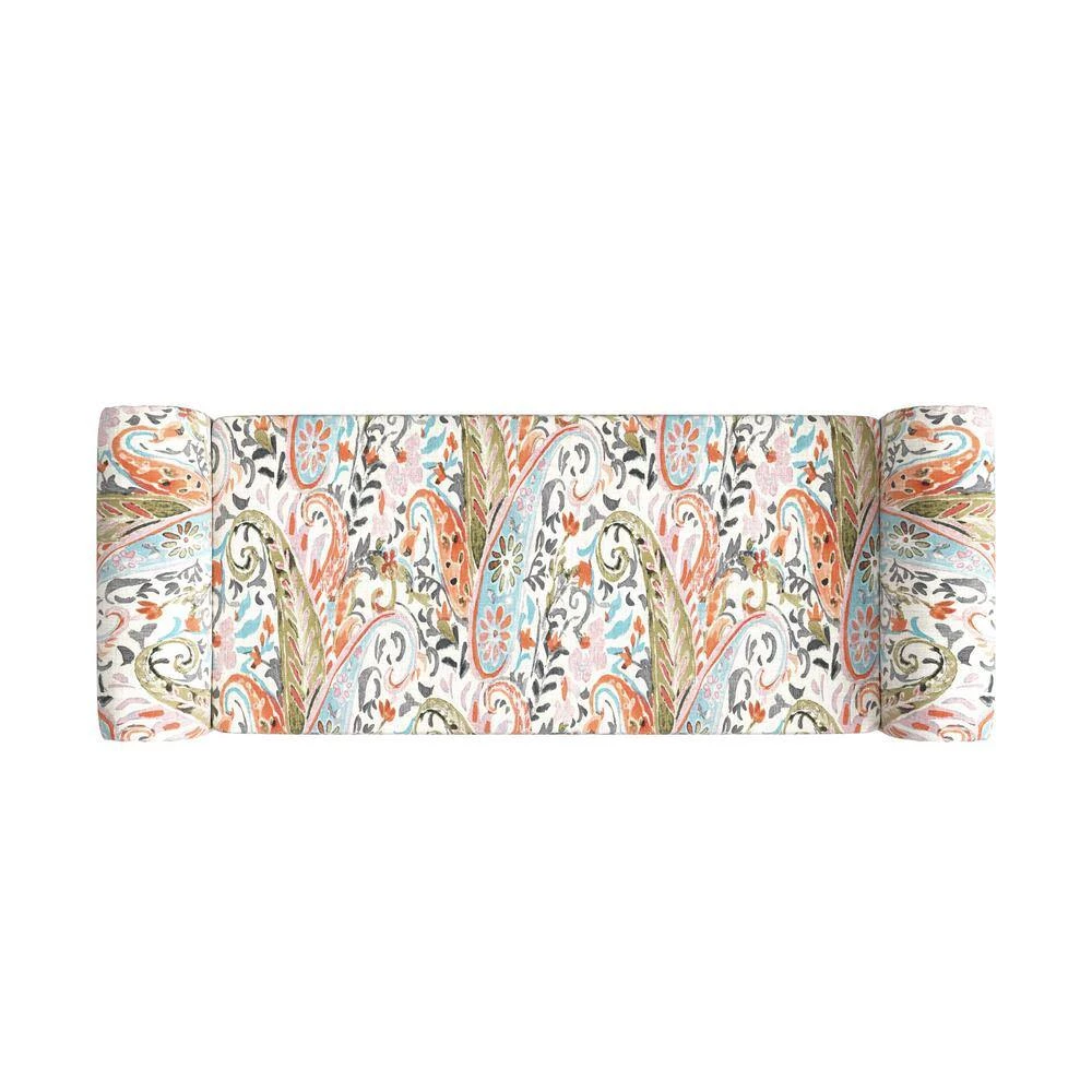 Mango Orange Multi Paisley Rolled Arm Bench Storage Ottoman by Handy Living 4 Mango Orange Multi Paisley Rolled Arm Bench Storage Ottoman by Handy Living - Image 4