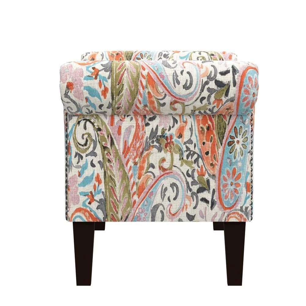 Mango Orange Multi Paisley Rolled Arm Bench Storage Ottoman by Handy Living 2 Mango Orange Multi Paisley Rolled Arm Bench Storage Ottoman by Handy Living - Image 2