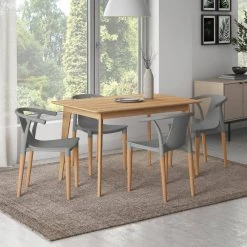 Walden Mid-Century Modern Matte Gray Resin Side Chairs with Natural Wood Legs (Set of 4) by Handy Living -Jennifer Taylor Home Store matte gray handy living dining chairs a186728 31 1000