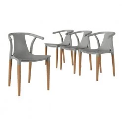 Walden Mid-Century Modern Matte Gray Resin Side Chairs with Natural Wood Legs (Set of 4) by Handy Living