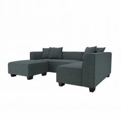 Yara 3-Piece Medium Blue Herringbone Fabric 4-Seater L-Shaped Right-Facing Sectional Sofa with Ottoman by Handy Living -Jennifer Taylor Home Store medium blue herringbone handy living sectional sofas a152815 40 1000