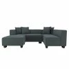 Yara 3-Piece Medium Blue Herringbone Fabric 4-Seater L-Shaped Right-Facing Sectional Sofa with Ottoman by Handy Living