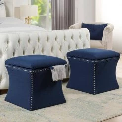 Holly Midnight Blue Storage Ottoman by Jennifer Taylor