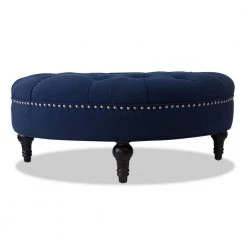Lana Midnight Blue Round Tufted Footstool Cocktail Ottoman by Jennifer Taylor -Jennifer Taylor Home Store midnight blue polyester jennifer taylor ottomans 85300 878 31 1000