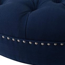 Lana Midnight Blue Round Tufted Footstool Cocktail Ottoman by Jennifer Taylor -Jennifer Taylor Home Store midnight blue polyester jennifer taylor ottomans 85300 878 66 1000