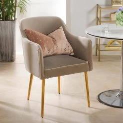 Ivy Mink Beige Performance Velvet Mid-Century Modern Accent Desk Arm Chair by Jennifer Taylor -Jennifer Taylor Home Store mink beige performance velvet jennifer taylor dining chairs hdmva 60300 31 1000
