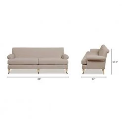 Alana 88 in. W Rolled Arm Performance Velvet Lawson Rectangle Straight 2-Cushion Sofa in Mink Beige by Jennifer Taylor -Jennifer Taylor Home Store mink beige performance velvet jennifer taylor sofas couches 63364 3 mva 1d 1000