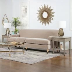 Alana 88 in. W Rolled Arm Performance Velvet Lawson Rectangle Straight 2-Cushion Sofa in Mink Beige by Jennifer Taylor -Jennifer Taylor Home Store mink beige performance velvet jennifer taylor sofas couches 63364 3 mva 40 1000
