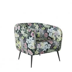 Genoa in Modern Multi Floral on Black Background Button-Tufted Barrel Chair by Handy Living
