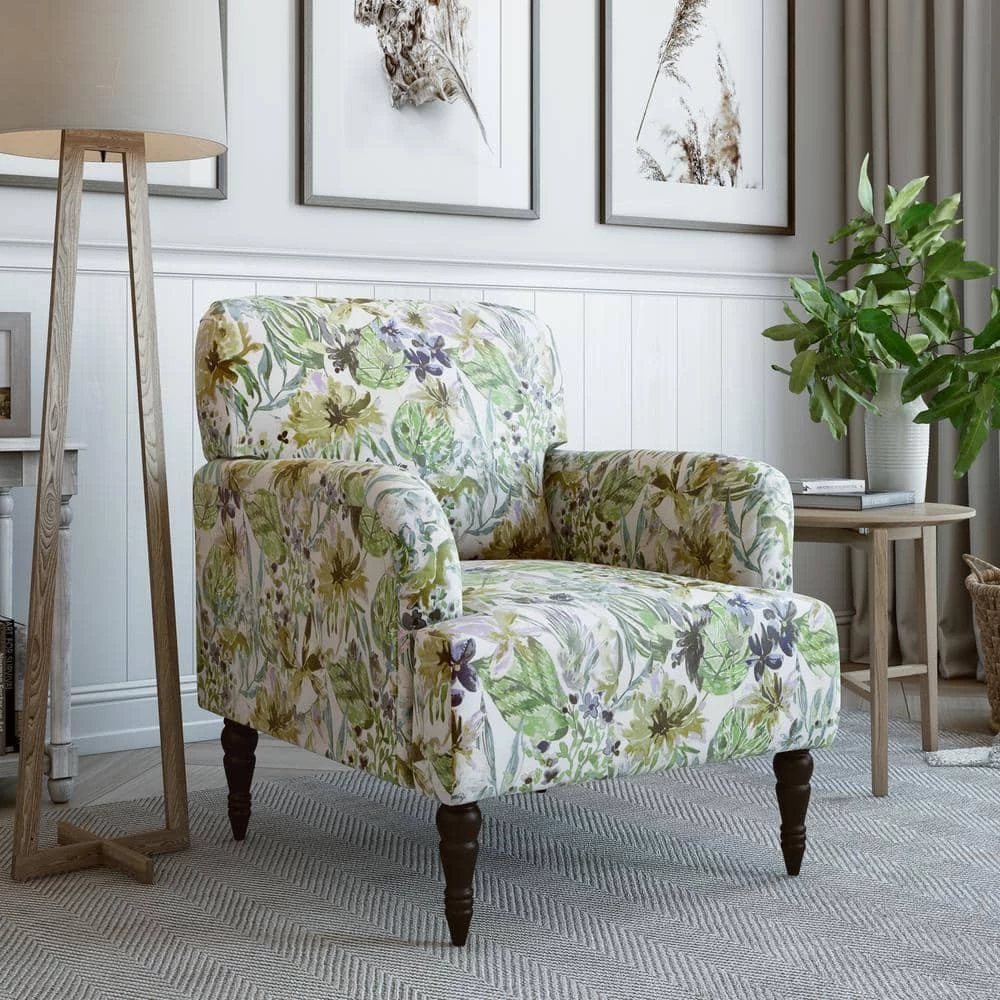 Matrosova Multi-cream Botanical Floral Print Fabric Arm Chair with Solid Wood Dark Espresso Legs by Handy Living 8 Matrosova Multi-cream Botanical Floral Print Fabric Arm Chair with Solid Wood Dark Espresso Legs by Handy Living - Image 8