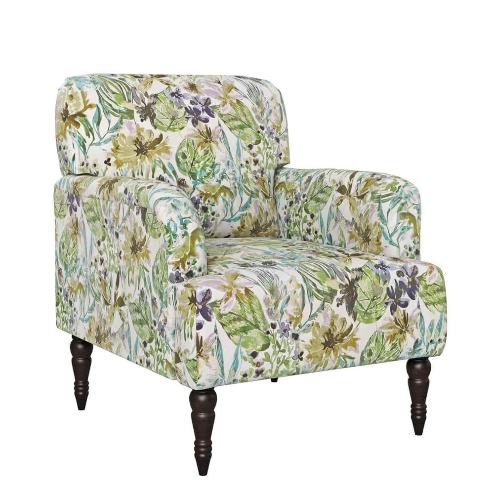 Matrosova Multi-cream Botanical Floral Print Fabric Arm Chair with Solid Wood Dark Espresso Legs by Handy Living 1 Matrosova Multi-cream Botanical Floral Print Fabric Arm Chair with Solid Wood Dark Espresso Legs by Handy Living
