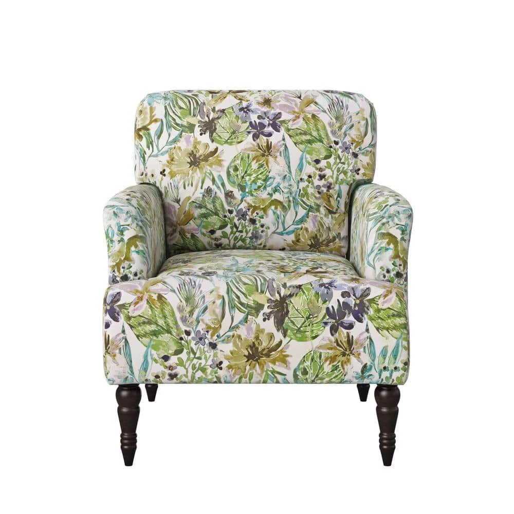Matrosova Multi-cream Botanical Floral Print Fabric Arm Chair with Solid Wood Dark Espresso Legs by Handy Living 4 Matrosova Multi-cream Botanical Floral Print Fabric Arm Chair with Solid Wood Dark Espresso Legs by Handy Living - Image 4