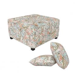 Kahului Button-Tufted Multi-Mango Paisley Square Ottoman with Matching Pillows (Set of 2) by Handy Living