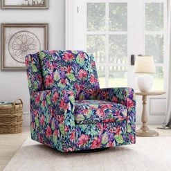 Evie Multi-Navy Botanical Floral Print Swivel Arm Chair by Handy Living -Jennifer Taylor Home Store multi navy botanical floral handy living accent chairs a157629 31 1000